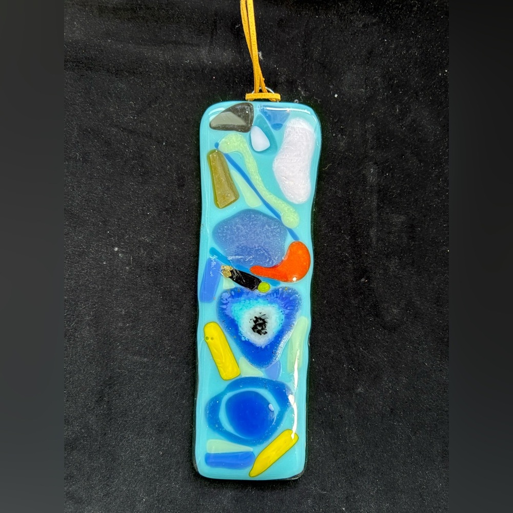 “Blue Light “ Fused Art Glass  Handmade Hanging Plaque 8”x 2.5”Original